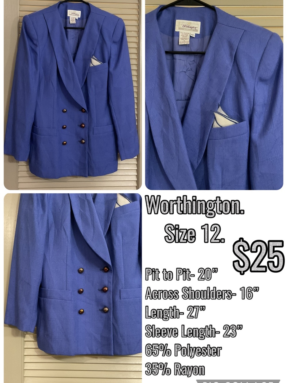 Worthington Cobalt Blue Double-Breasted Blazer